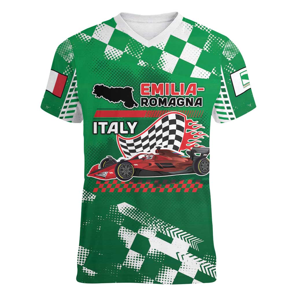 Custom Italy Emilia-Romagna Women V-Neck T-Shirt Italian Race Circuit - Wonder Print Shop