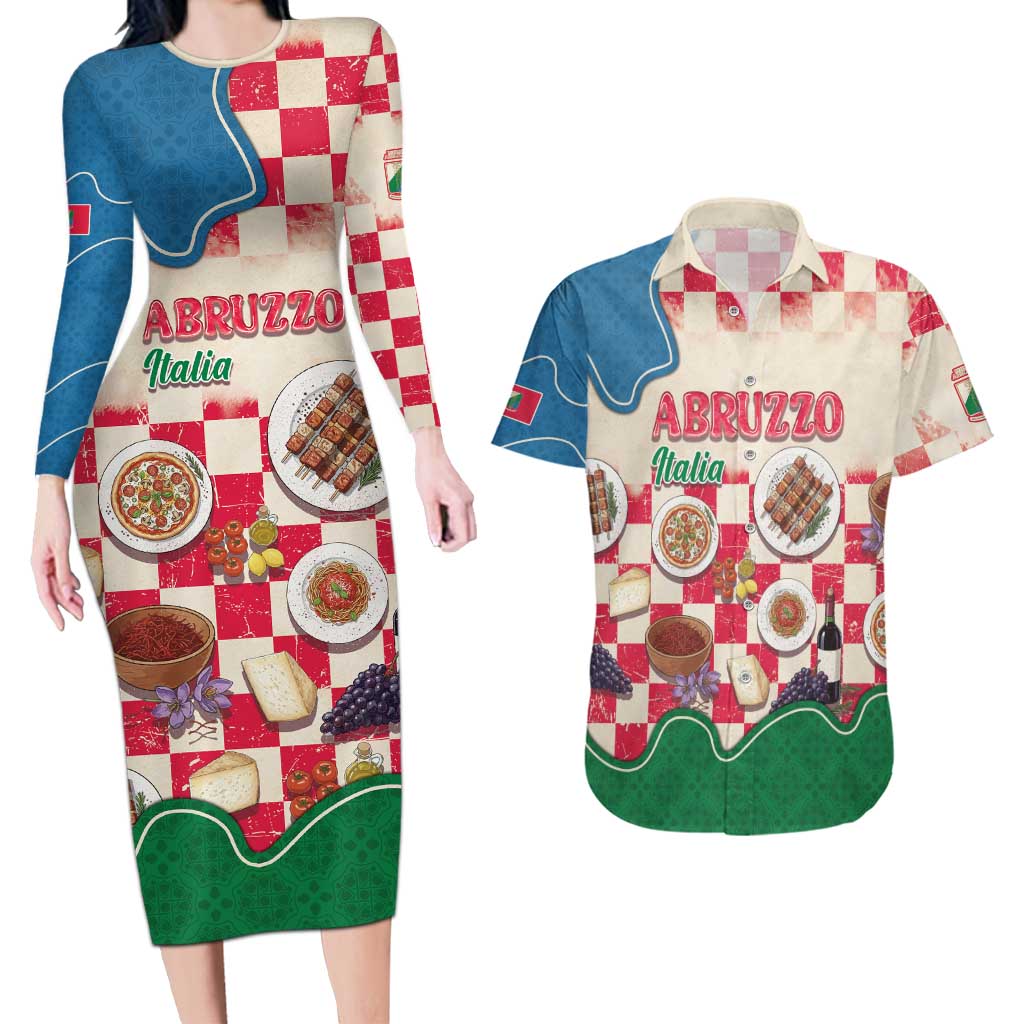 Italy Abruzzo Couples Matching Long Sleeve Bodycon Dress and Hawaiian Shirt Specialty Flavors Retro Style