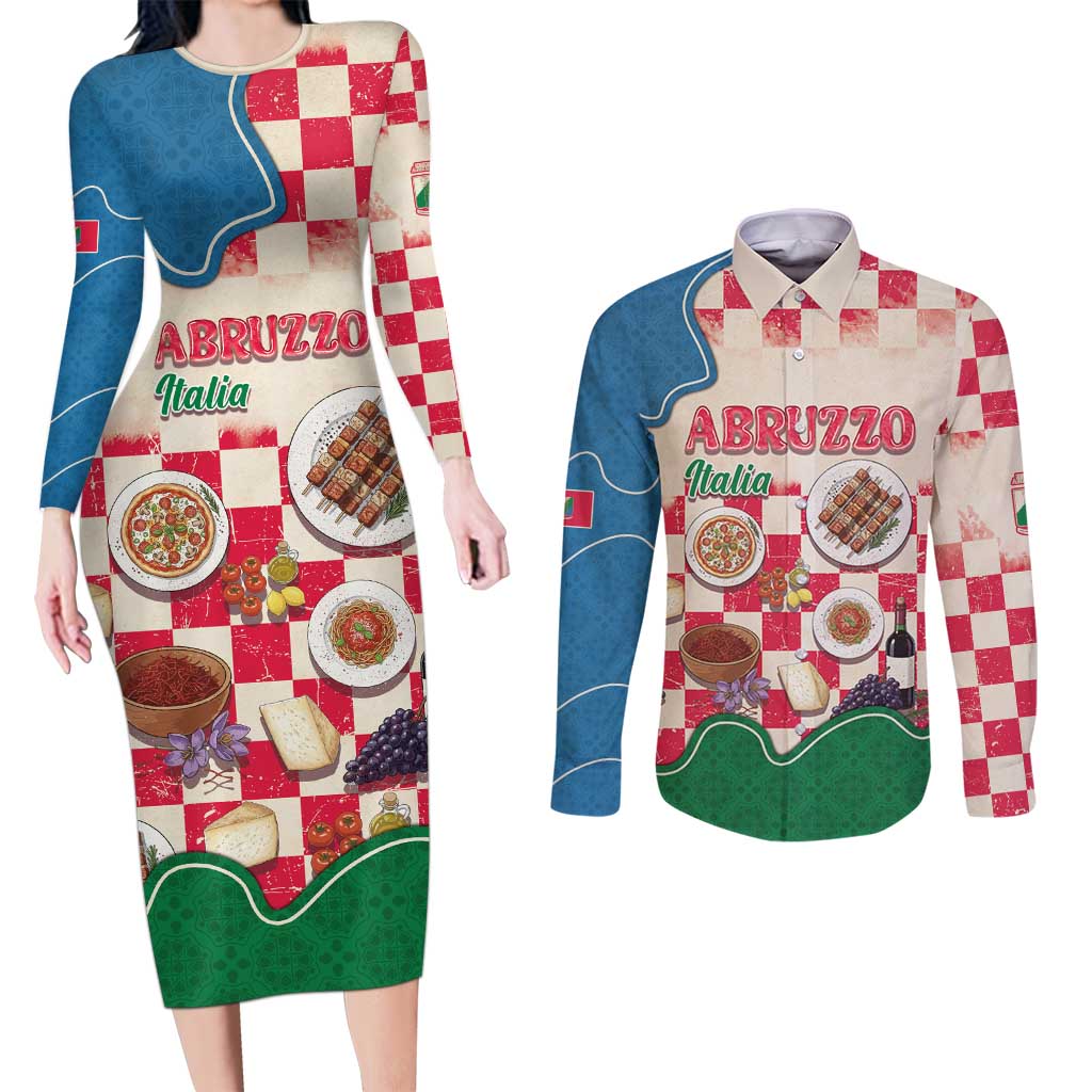 Italy Abruzzo Couples Matching Long Sleeve Bodycon Dress and Long Sleeve Button Shirt Specialty Flavors Retro Style