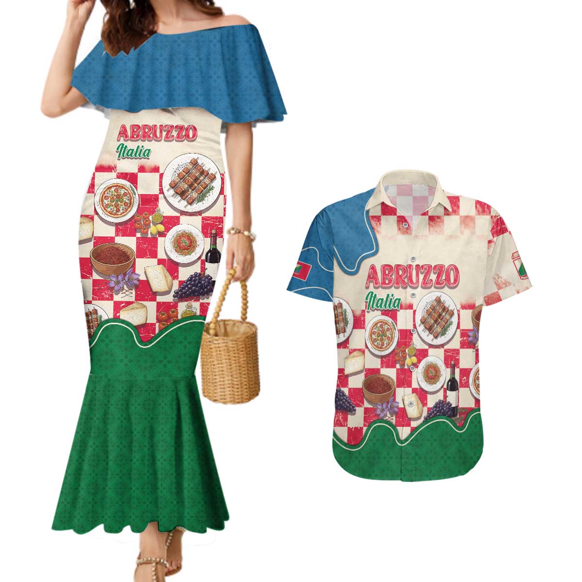 Italy Abruzzo Couples Matching Mermaid Dress and Hawaiian Shirt Specialty Flavors Retro Style