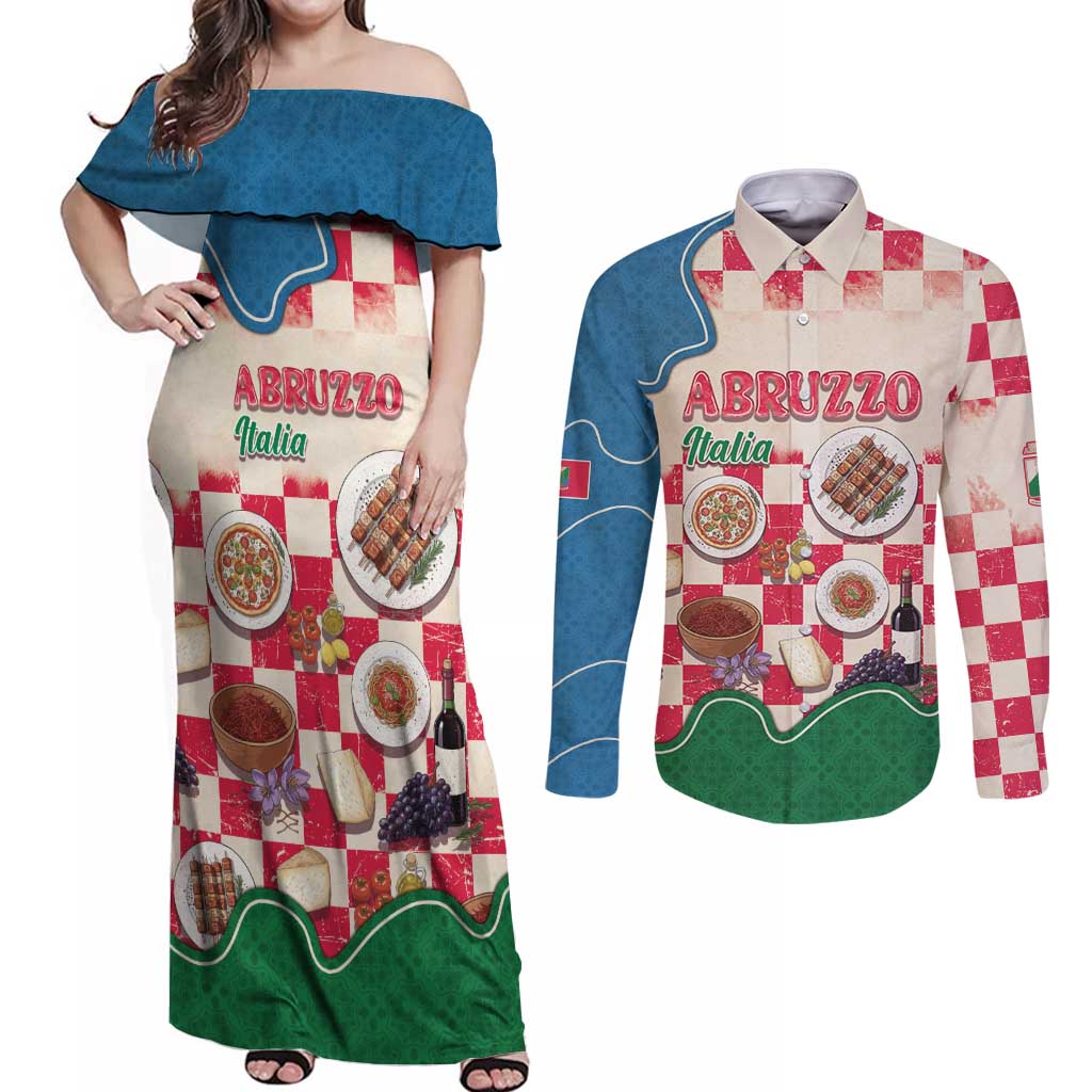 Italy Abruzzo Couples Matching Off Shoulder Maxi Dress and Long Sleeve Button Shirt Specialty Flavors Retro Style
