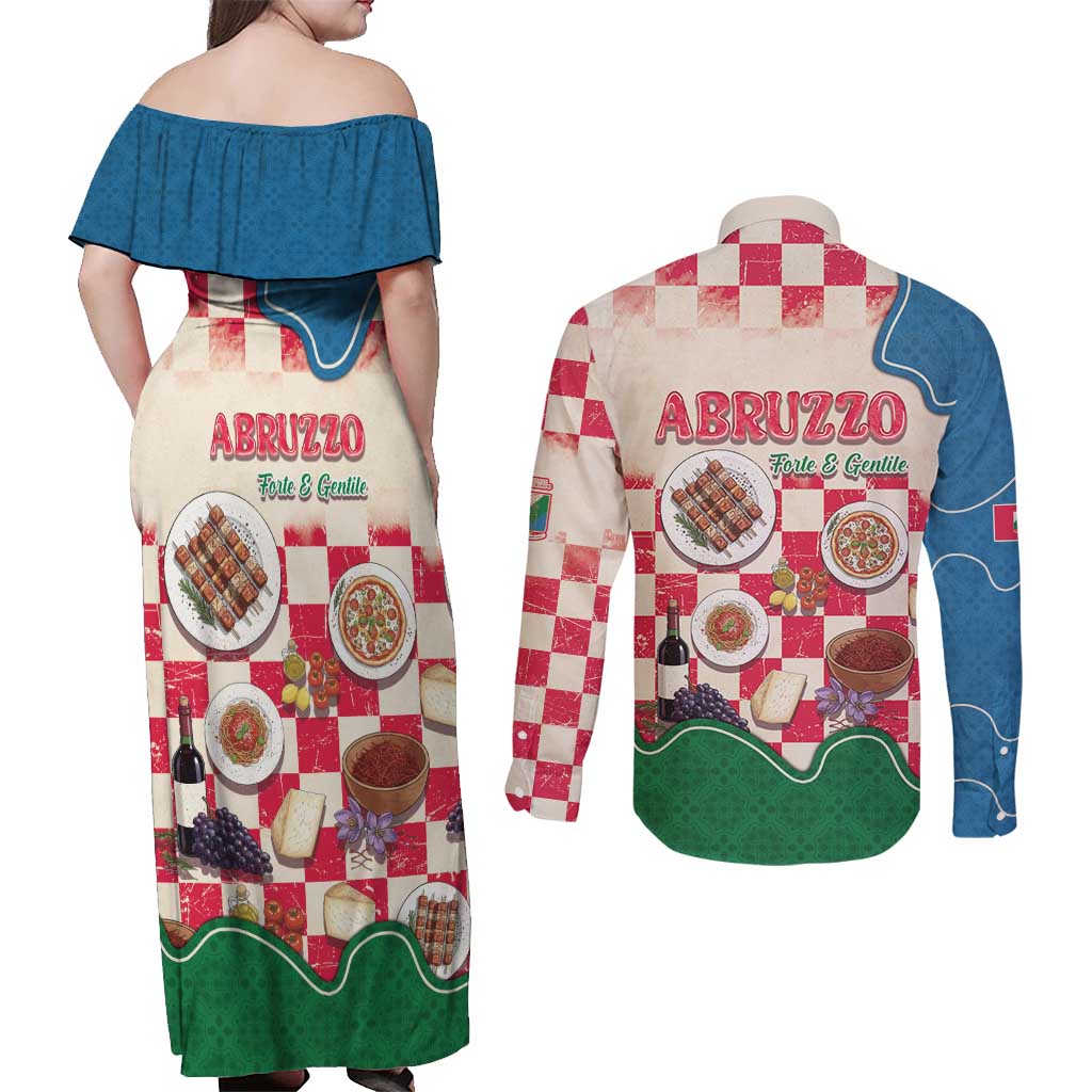 Italy Abruzzo Couples Matching Off Shoulder Maxi Dress and Long Sleeve Button Shirt Specialty Flavors Retro Style