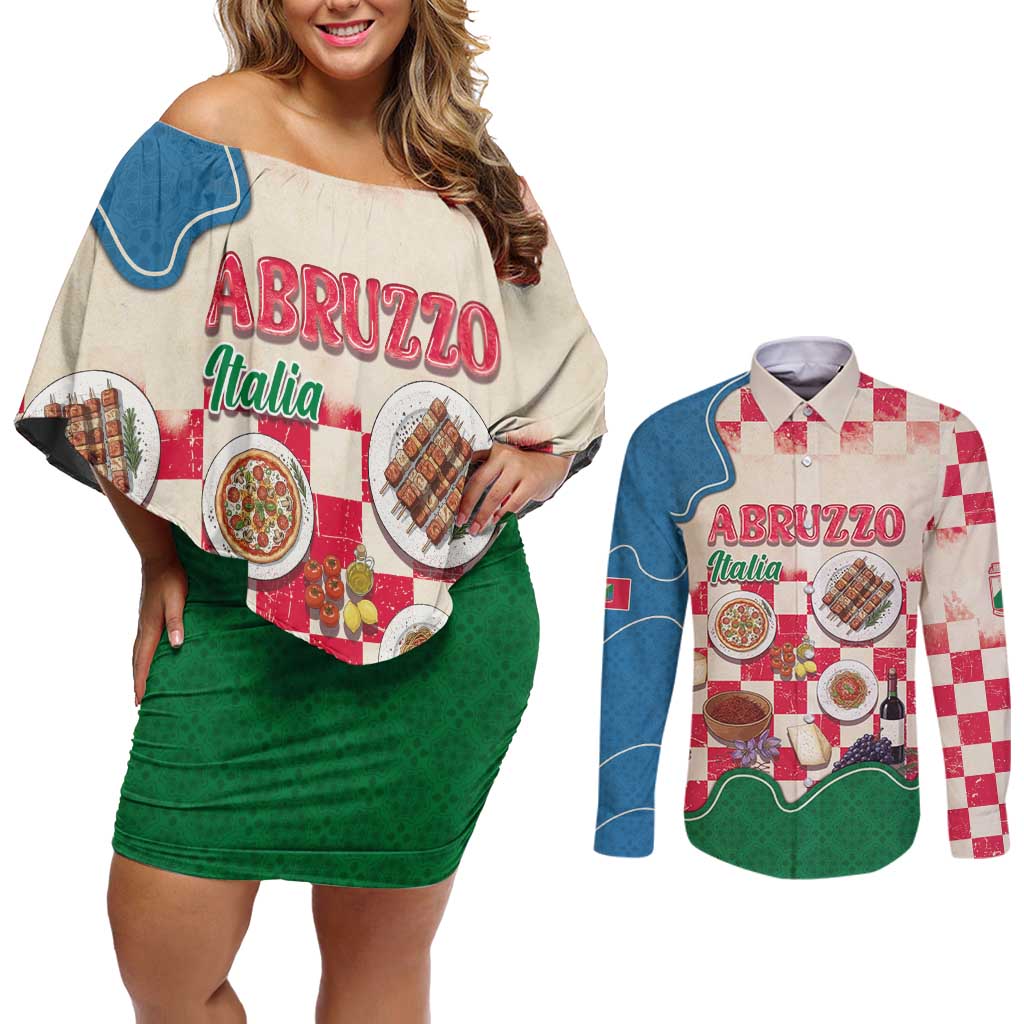 Italy Abruzzo Couples Matching Off Shoulder Short Dress and Long Sleeve Button Shirt Specialty Flavors Retro Style