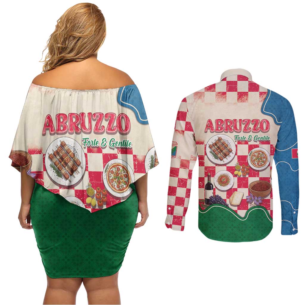 Italy Abruzzo Couples Matching Off Shoulder Short Dress and Long Sleeve Button Shirt Specialty Flavors Retro Style