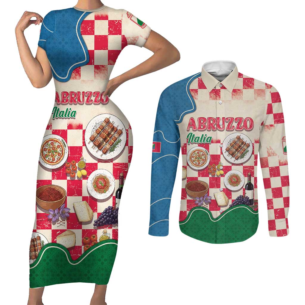 Italy Abruzzo Couples Matching Short Sleeve Bodycon Dress and Long Sleeve Button Shirt Specialty Flavors Retro Style