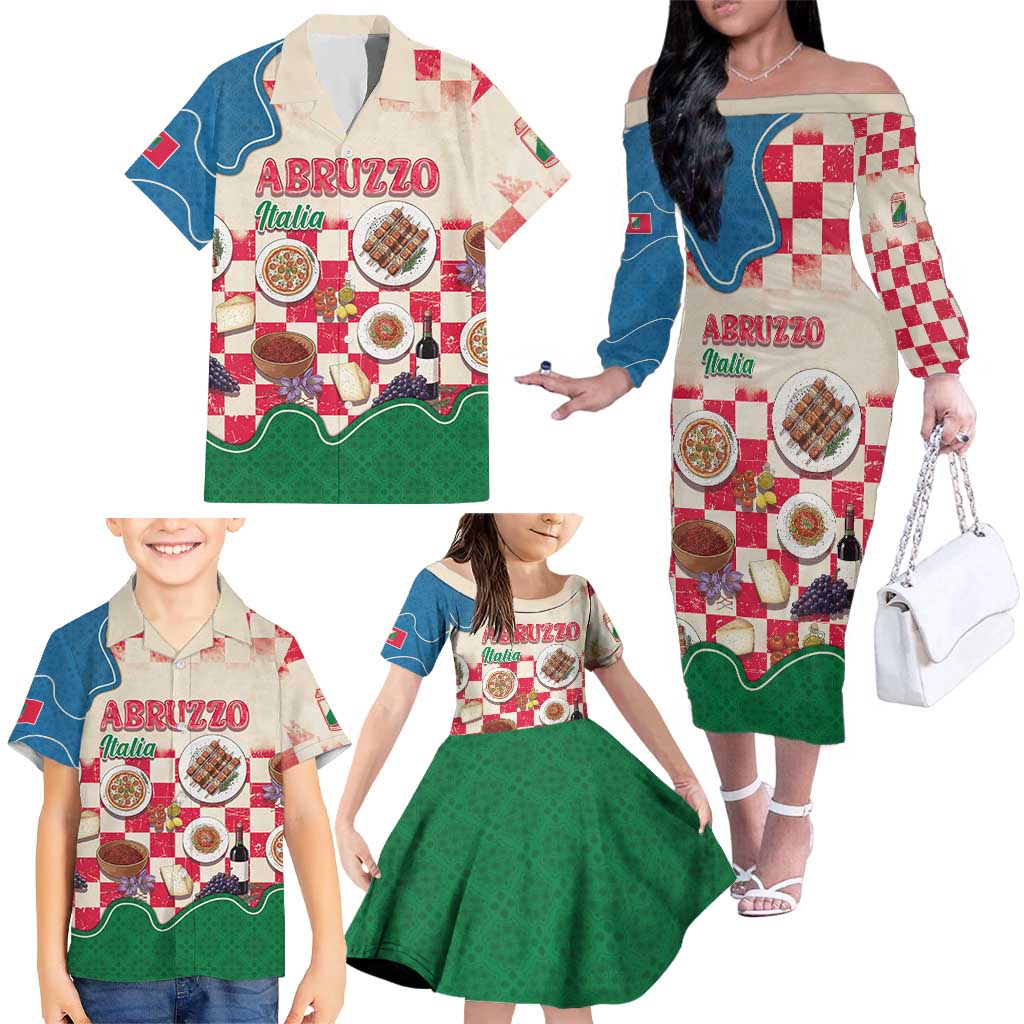 Italy Abruzzo Family Matching Off The Shoulder Long Sleeve Dress and Hawaiian Shirt Specialty Flavors Retro Style