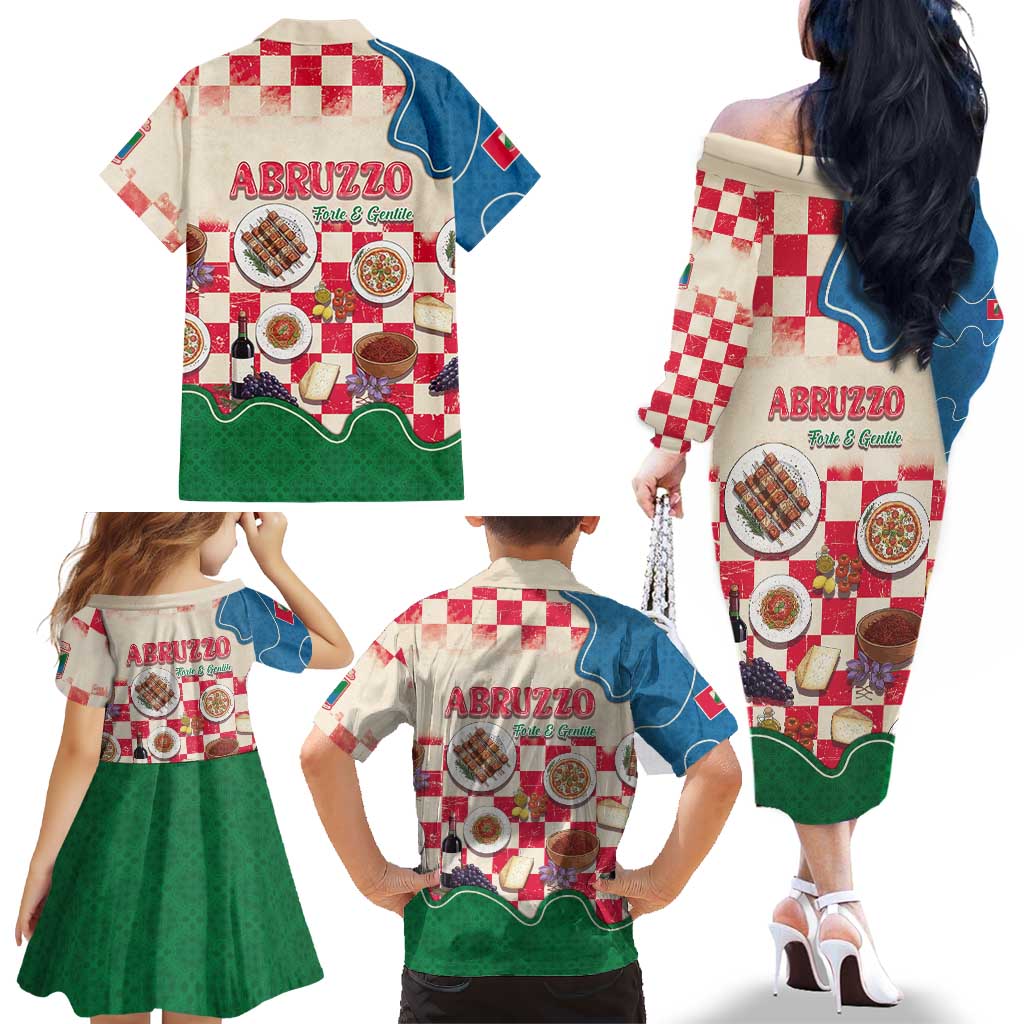 Italy Abruzzo Family Matching Off The Shoulder Long Sleeve Dress and Hawaiian Shirt Specialty Flavors Retro Style