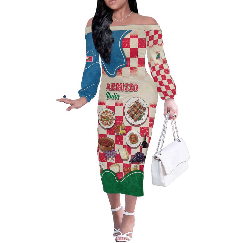 Italy Abruzzo Family Matching Off The Shoulder Long Sleeve Dress and Hawaiian Shirt Specialty Flavors Retro Style