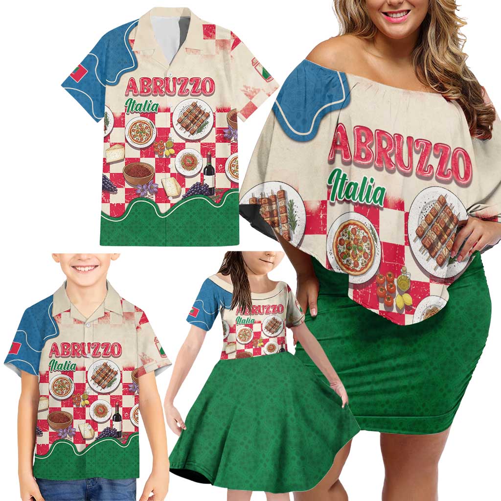 Italy Abruzzo Family Matching Off Shoulder Short Dress and Hawaiian Shirt Specialty Flavors Retro Style