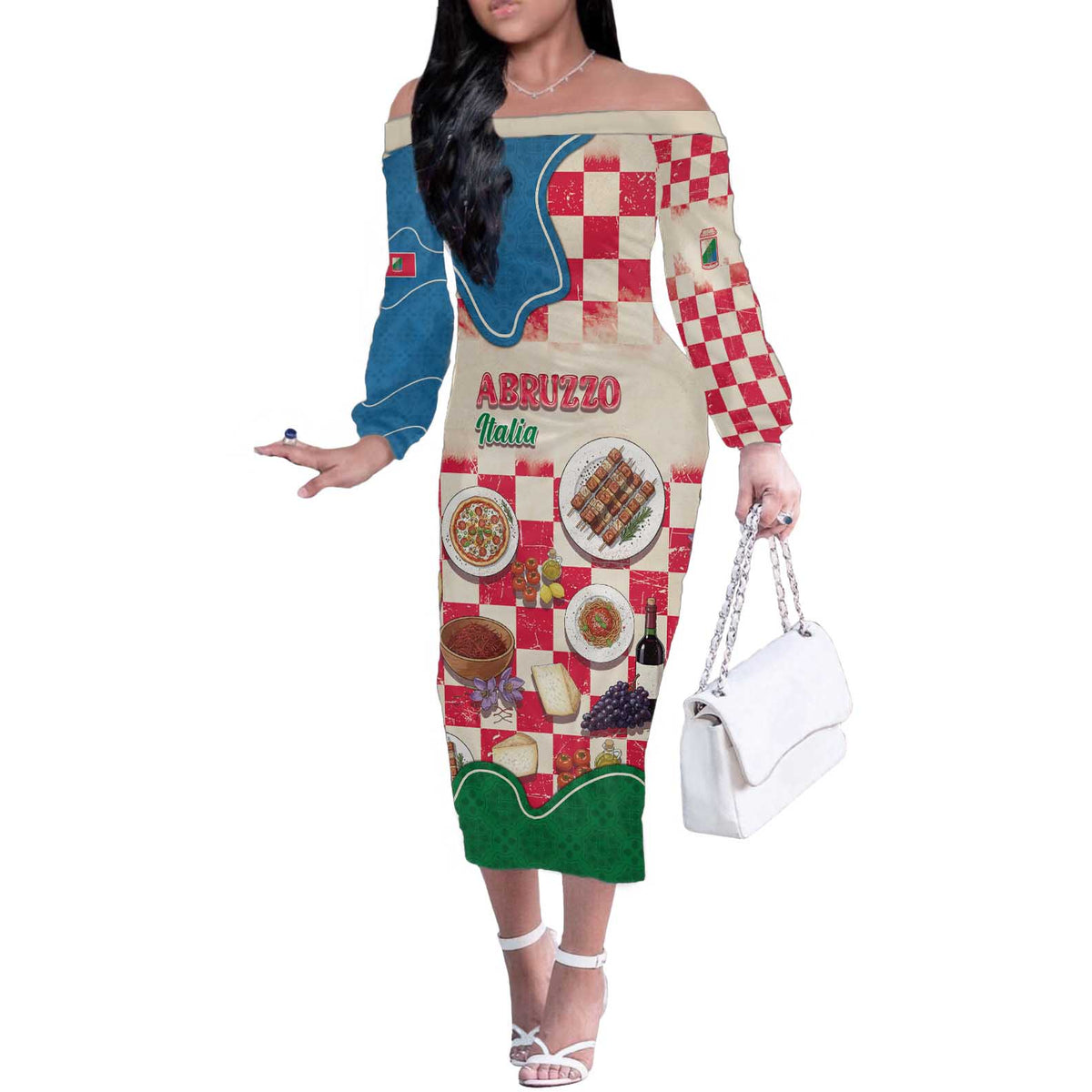 Italy Abruzzo Off The Shoulder Long Sleeve Dress Specialty Flavors Retro Style