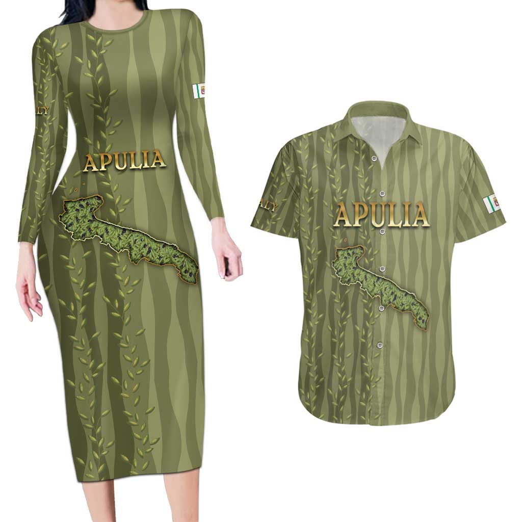 Personalized Italy Apulia Couples Matching Long Sleeve Bodycon Dress and Hawaiian Shirt Olive Garden Classic Style