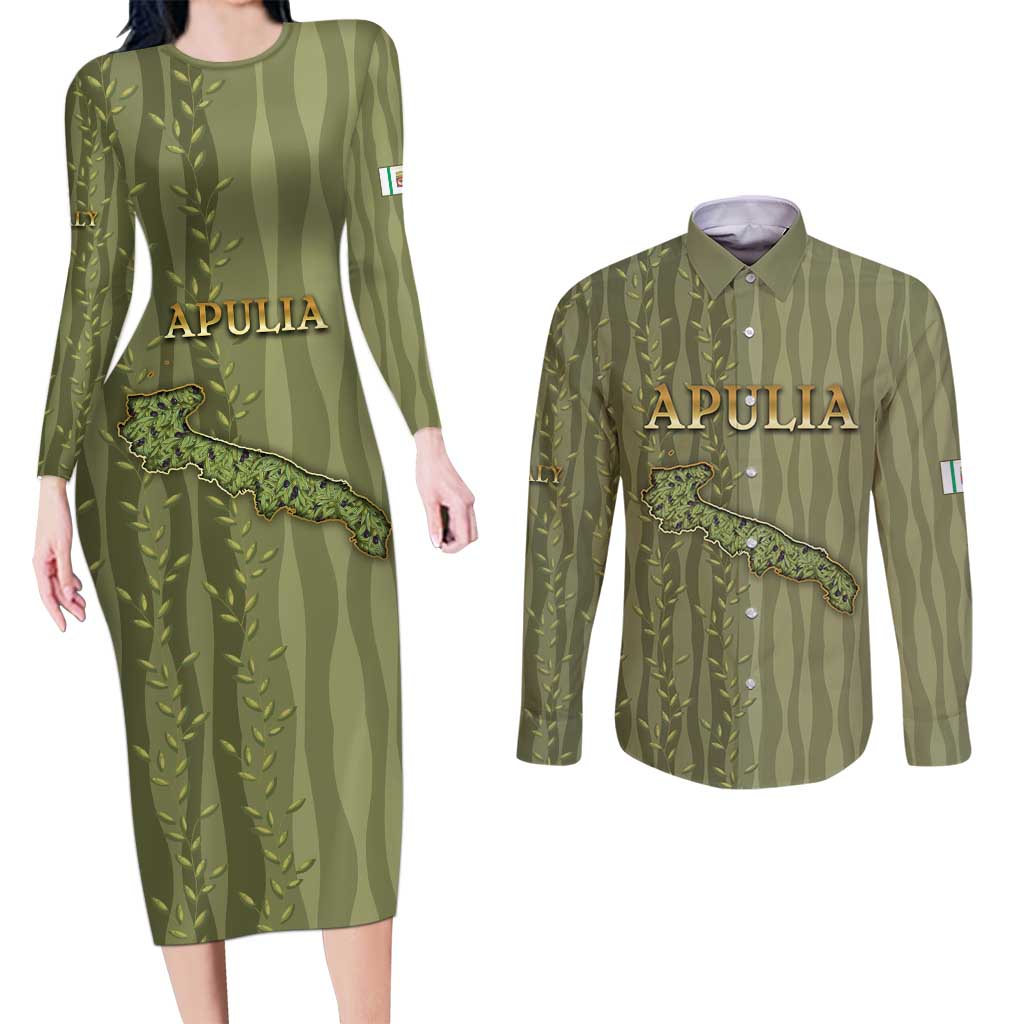 Personalized Italy Apulia Couples Matching Long Sleeve Bodycon Dress and Long Sleeve Button Shirt Olive Garden Classic Style