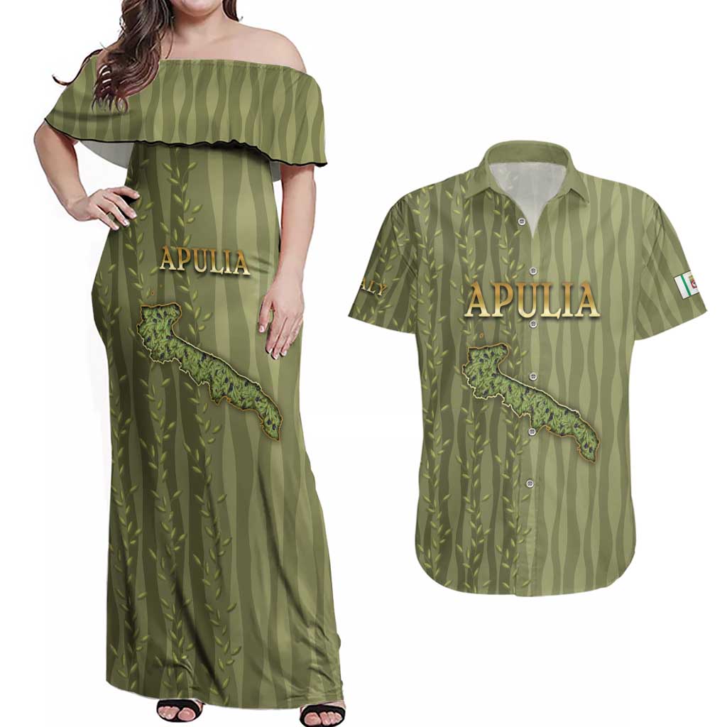 Personalized Italy Apulia Couples Matching Off Shoulder Maxi Dress and Hawaiian Shirt Olive Garden Classic Style
