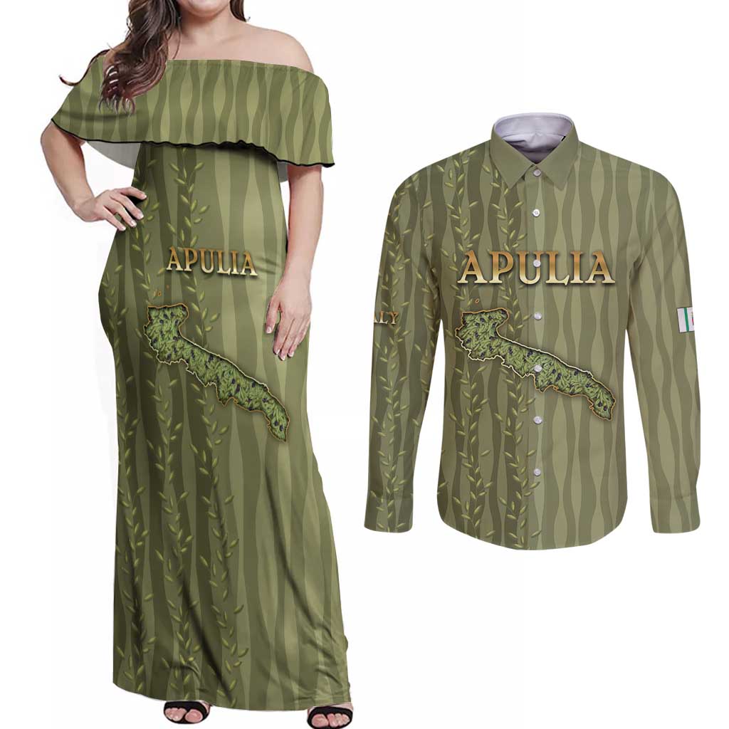 Personalized Italy Apulia Couples Matching Off Shoulder Maxi Dress and Long Sleeve Button Shirt Olive Garden Classic Style