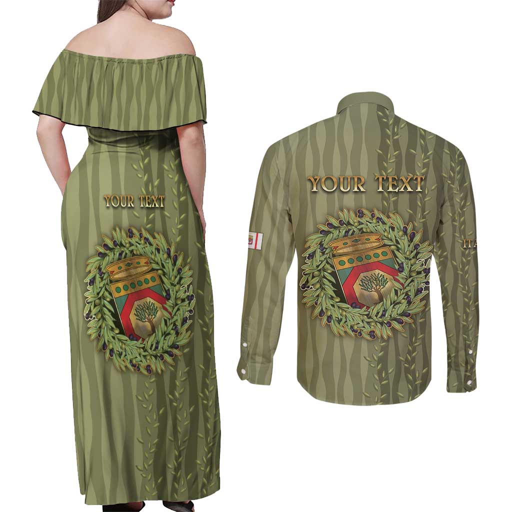 Personalized Italy Apulia Couples Matching Off Shoulder Maxi Dress and Long Sleeve Button Shirt Olive Garden Classic Style