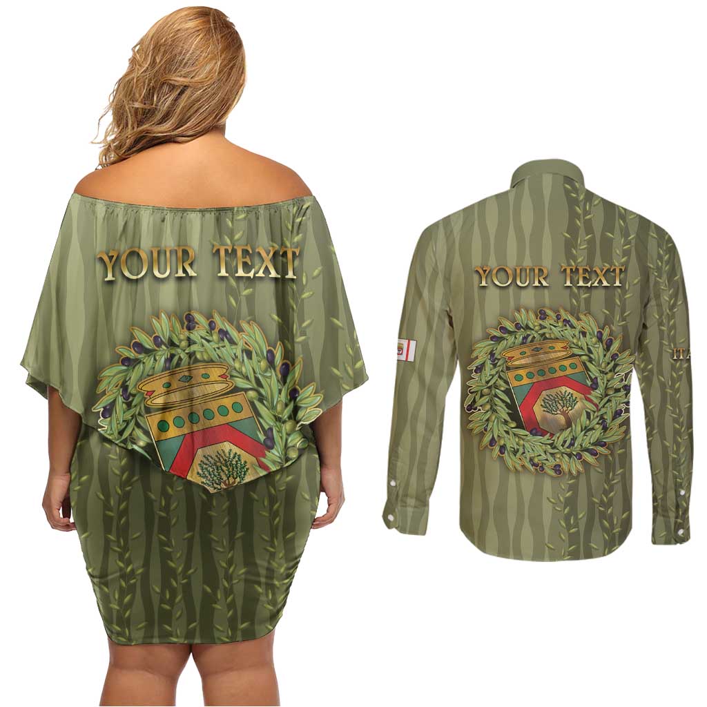 Personalized Italy Apulia Couples Matching Off Shoulder Short Dress and Long Sleeve Button Shirt Olive Garden Classic Style