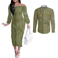 Personalized Italy Apulia Couples Matching Off The Shoulder Long Sleeve Dress and Long Sleeve Button Shirt Olive Garden Classic Style