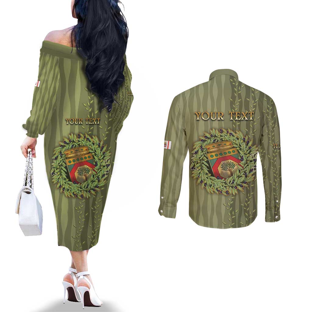Personalized Italy Apulia Couples Matching Off The Shoulder Long Sleeve Dress and Long Sleeve Button Shirt Olive Garden Classic Style