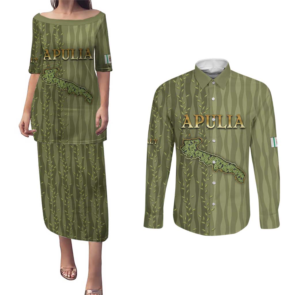 Personalized Italy Apulia Couples Matching Puletasi and Long Sleeve Button Shirt Olive Garden Classic Style