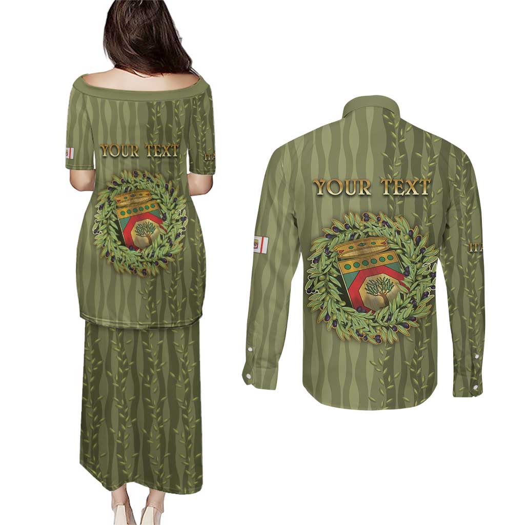 Personalized Italy Apulia Couples Matching Puletasi and Long Sleeve Button Shirt Olive Garden Classic Style