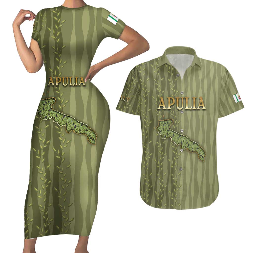 Personalized Italy Apulia Couples Matching Short Sleeve Bodycon Dress and Hawaiian Shirt Olive Garden Classic Style