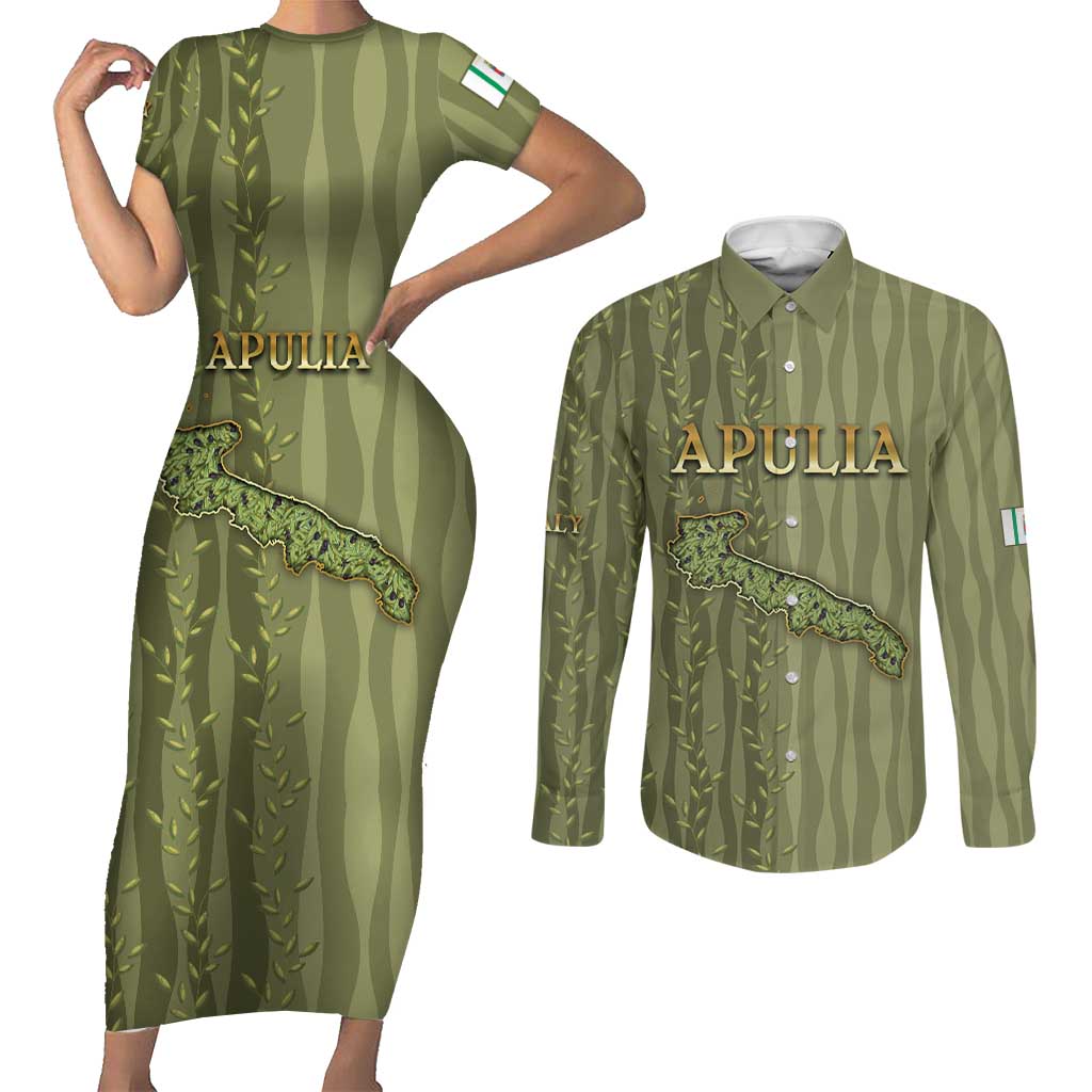 Personalized Italy Apulia Couples Matching Short Sleeve Bodycon Dress and Long Sleeve Button Shirt Olive Garden Classic Style