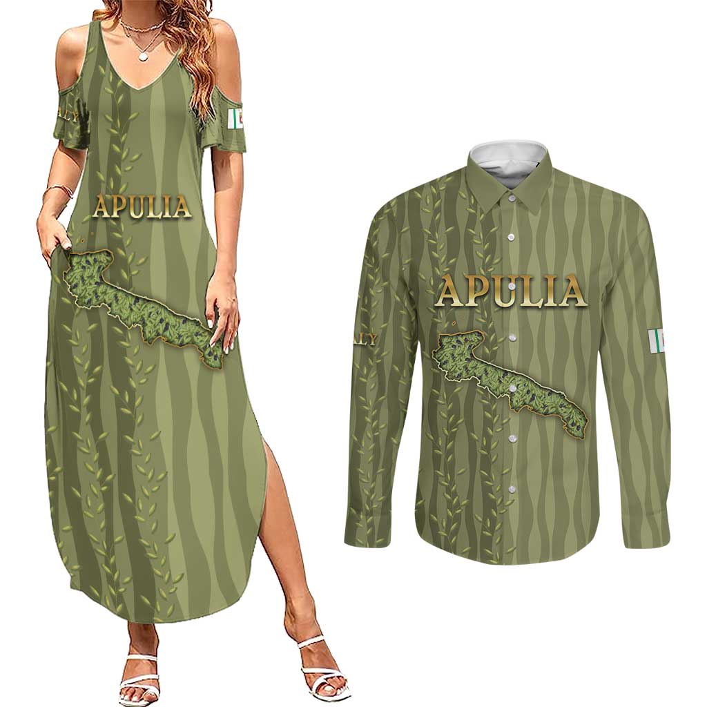 Personalized Italy Apulia Couples Matching Summer Maxi Dress and Long Sleeve Button Shirt Olive Garden Classic Style