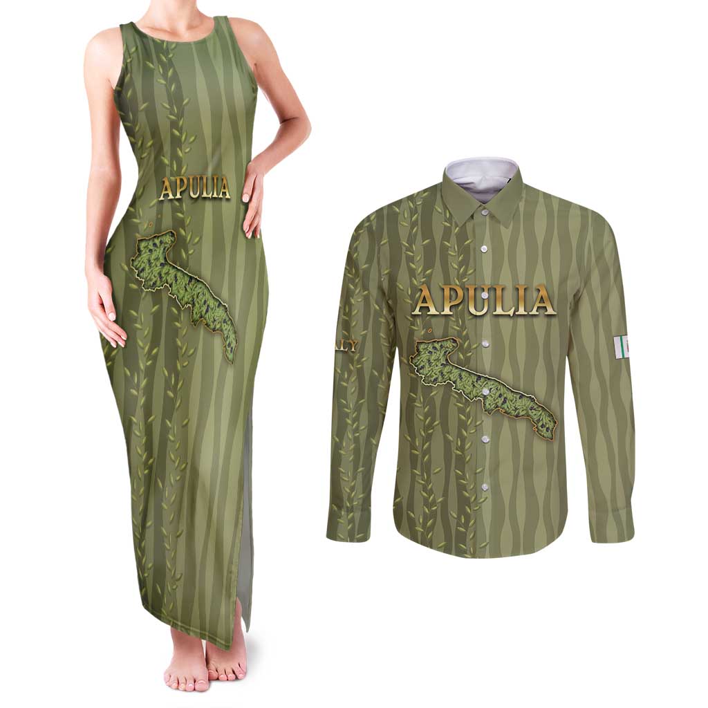 Personalized Italy Apulia Couples Matching Tank Maxi Dress and Long Sleeve Button Shirt Olive Garden Classic Style