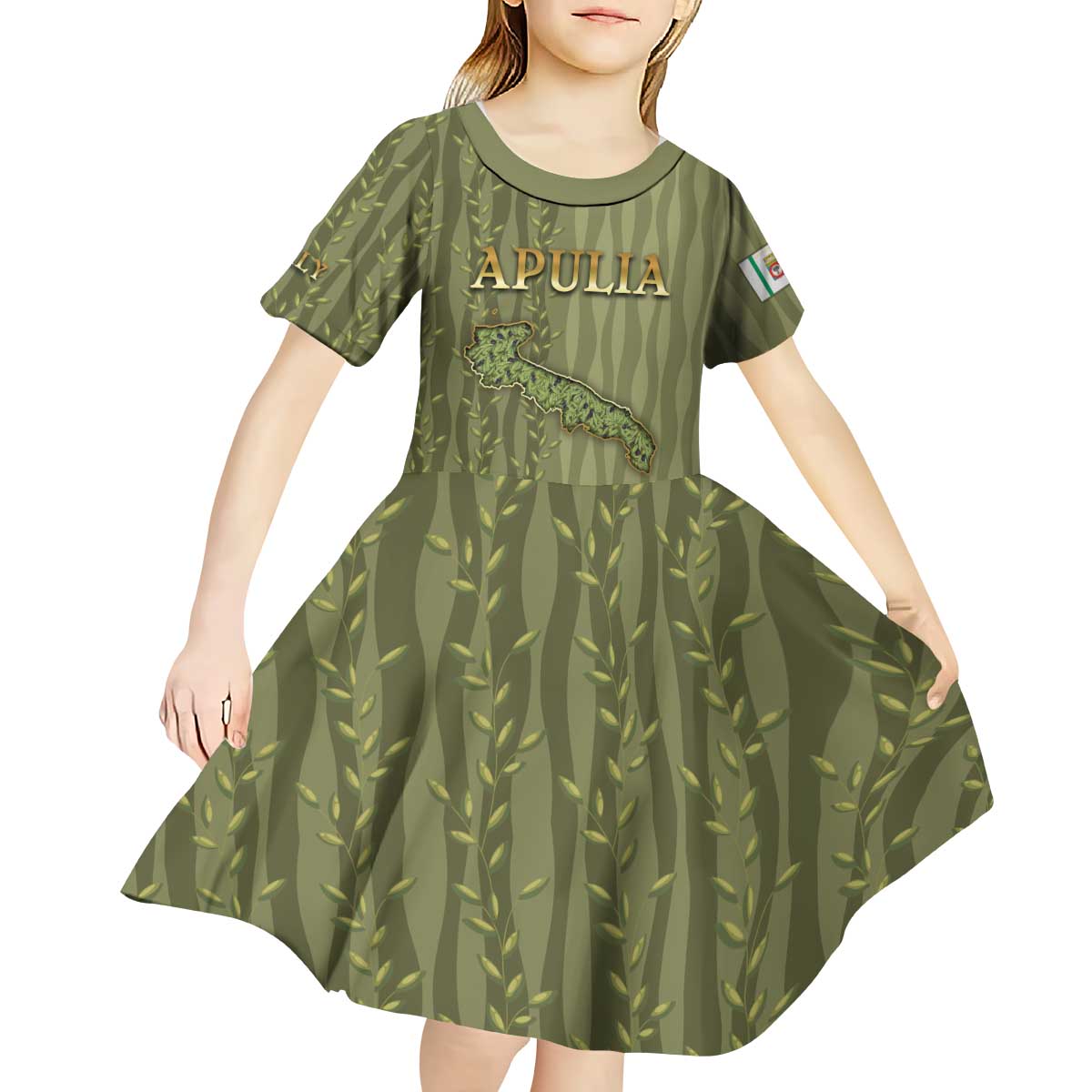 Personalized Italy Apulia Kid Short Sleeve Dress Olive Garden Classic Style