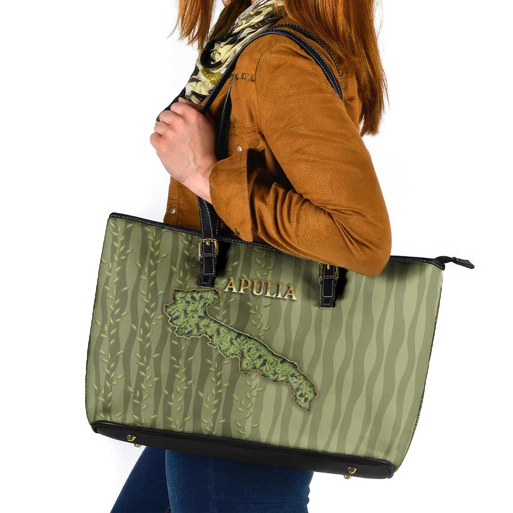 Italy Apulia Leather Tote Bag Olive Garden Classic Style