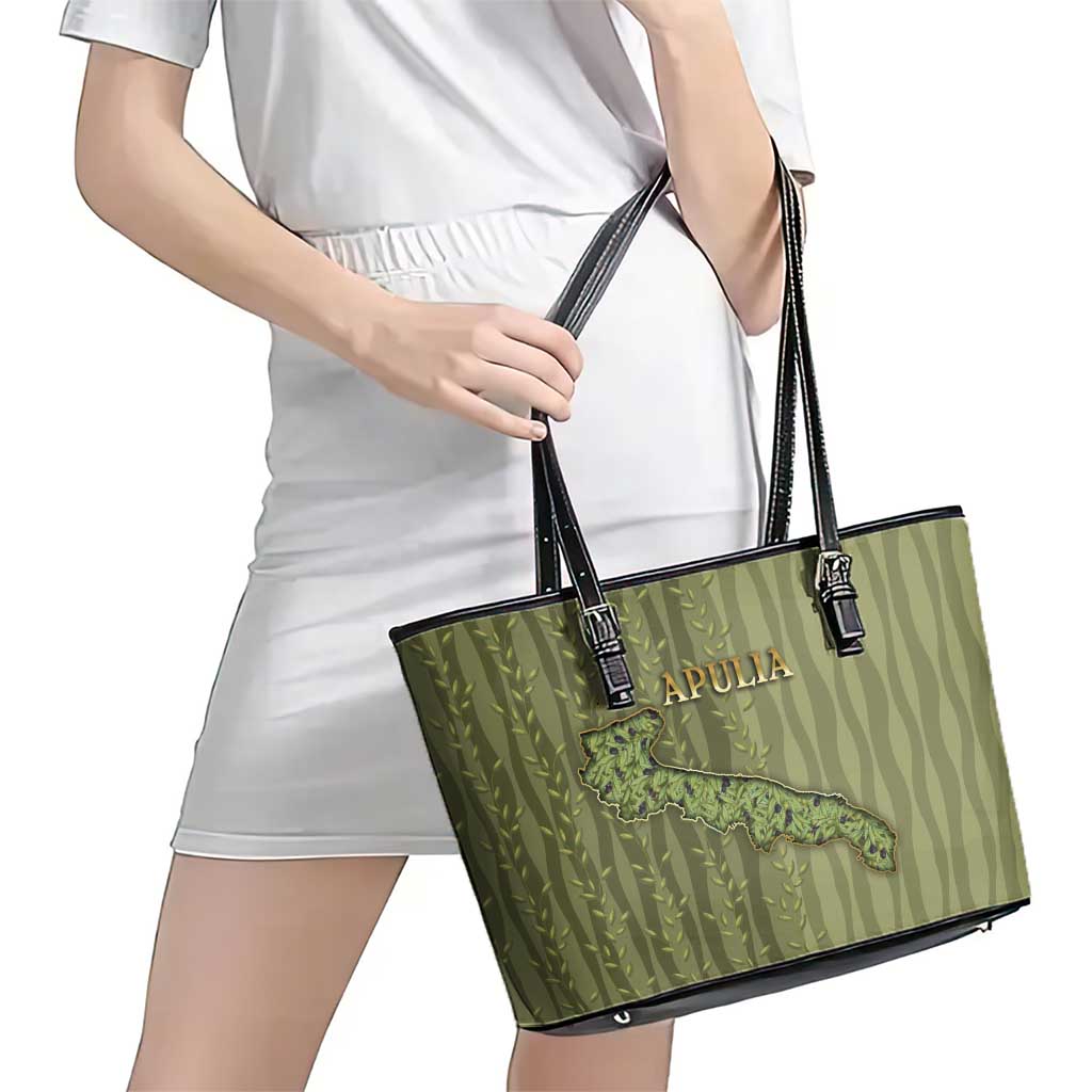 Italy Apulia Leather Tote Bag Olive Garden Classic Style