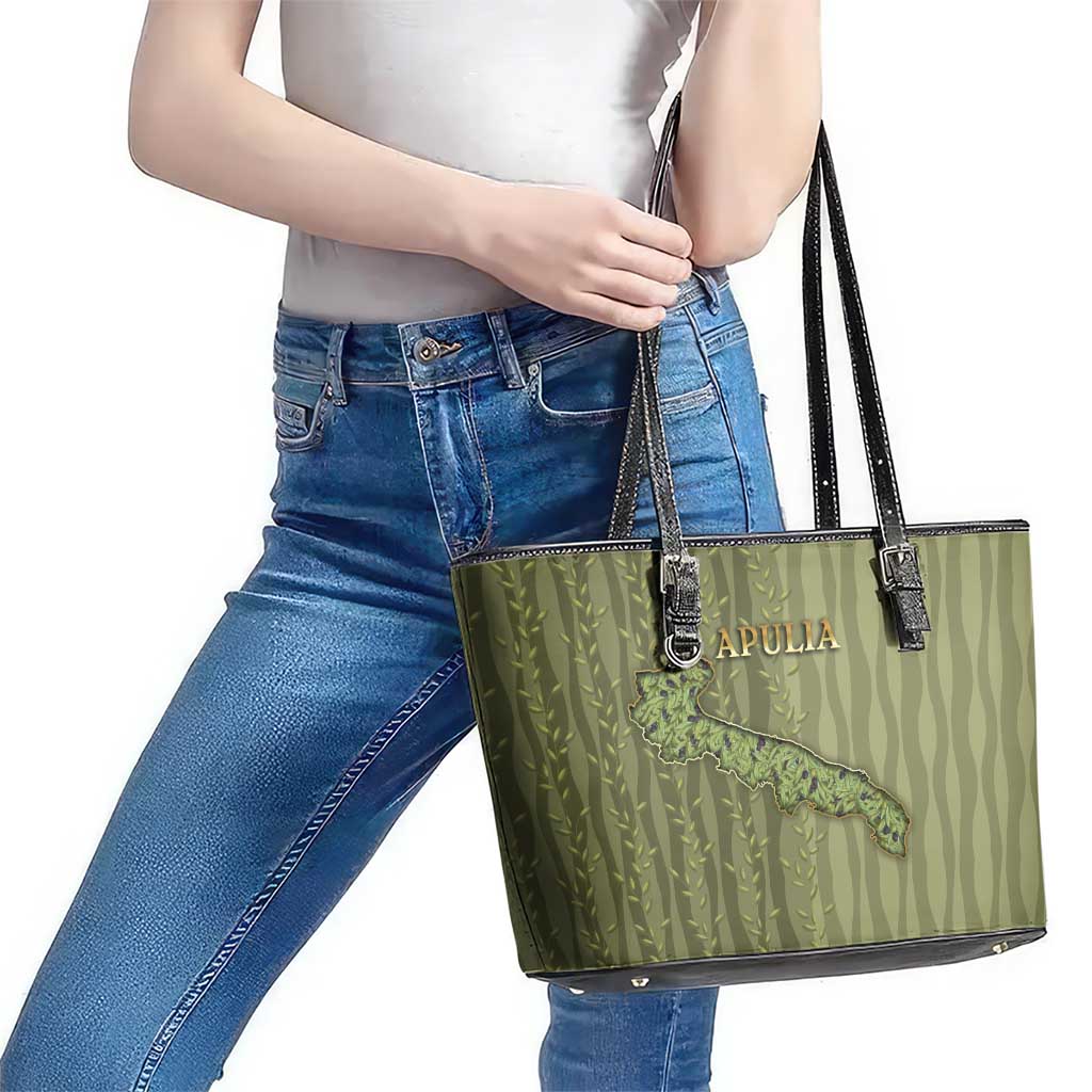 Italy Apulia Leather Tote Bag Olive Garden Classic Style