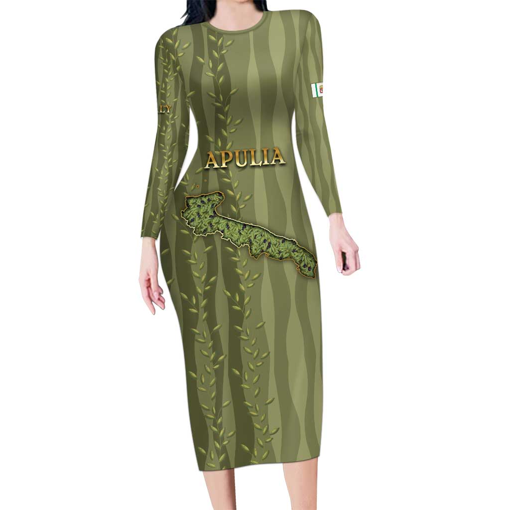 Personalized Italy Apulia Long Sleeve Bodycon Dress Olive Garden Classic Style