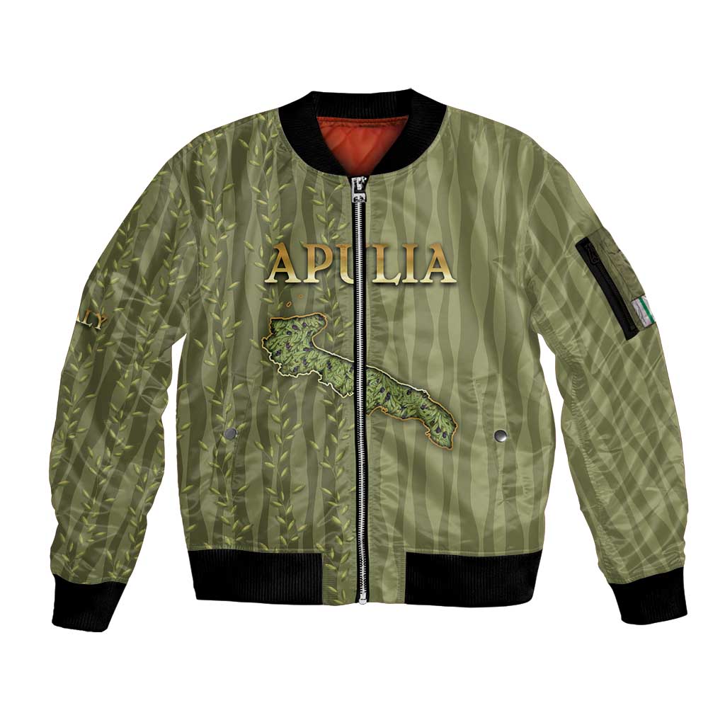 Personalized Italy Apulia Sleeve Zip Bomber Jacket Olive Garden Classic Style