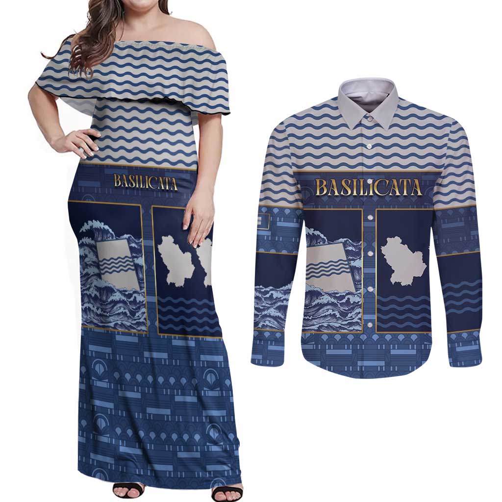 Personalized Italy Basilicata Couples Matching Off Shoulder Maxi Dress and Long Sleeve Button Shirt Unique Style