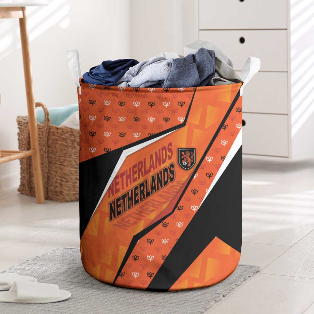 Netherlands Football Laundry Basket Dynamic Diagonal Stripe With Tulip Floral Patterns
