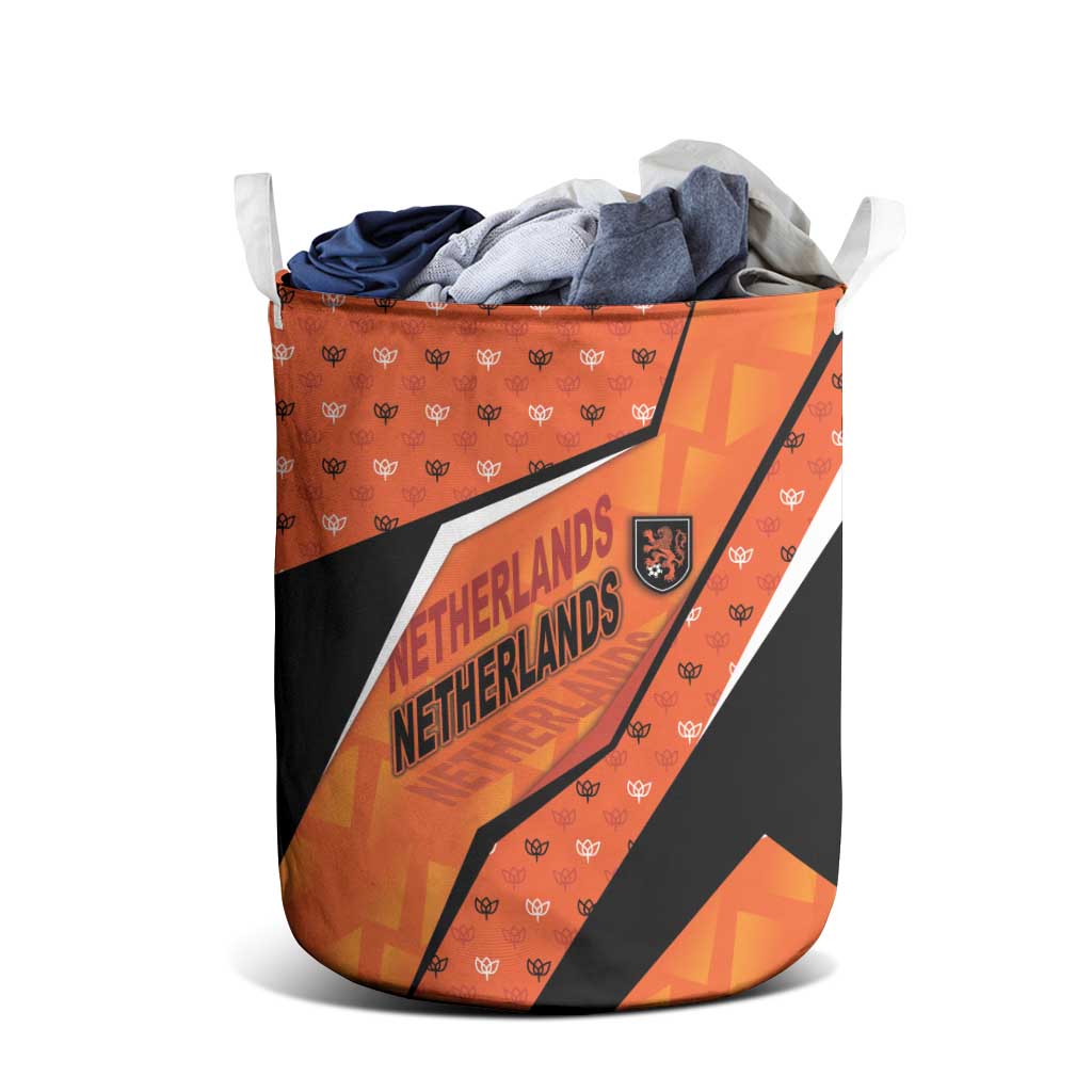 Netherlands Football Laundry Basket Dynamic Diagonal Stripe With Tulip Floral Patterns