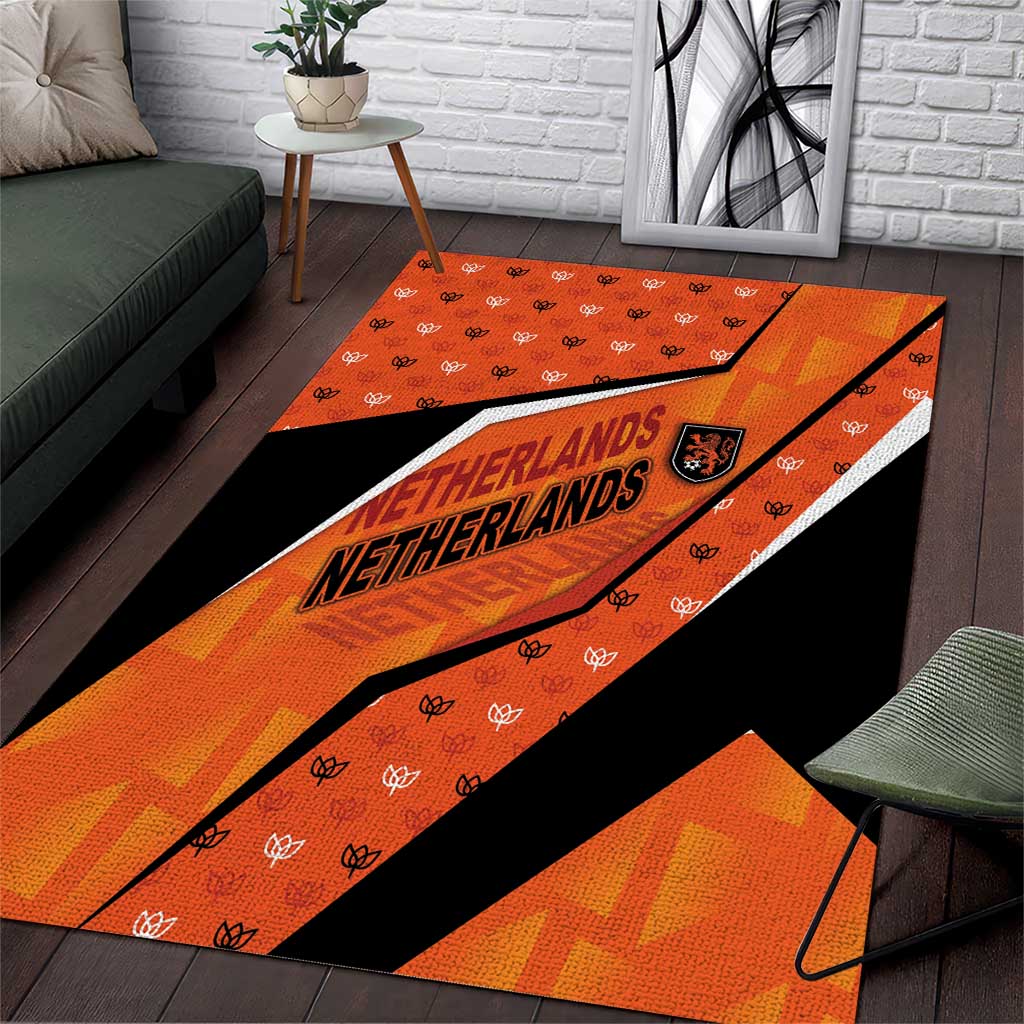 Netherlands Football Area Rug Dynamic Diagonal Stripe With Tulip Floral Patterns