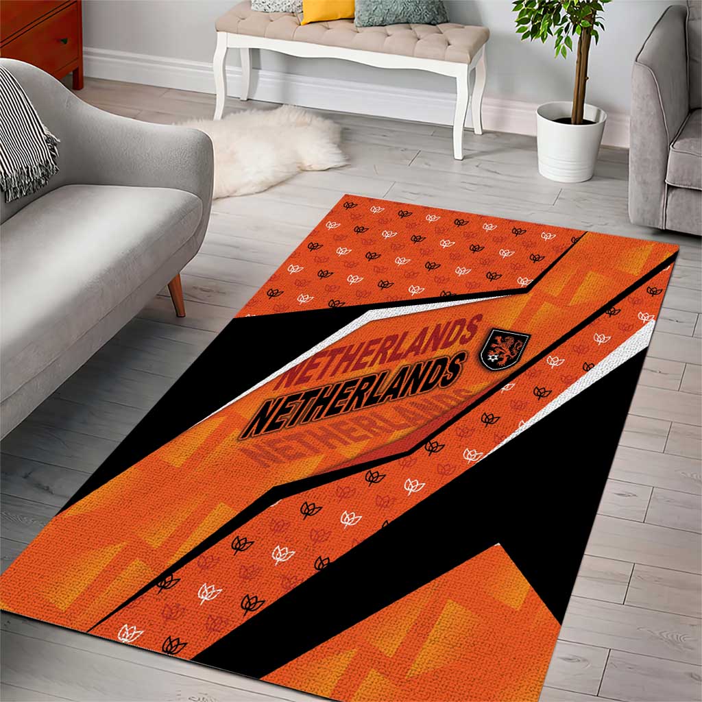 Netherlands Football Area Rug Dynamic Diagonal Stripe With Tulip Floral Patterns