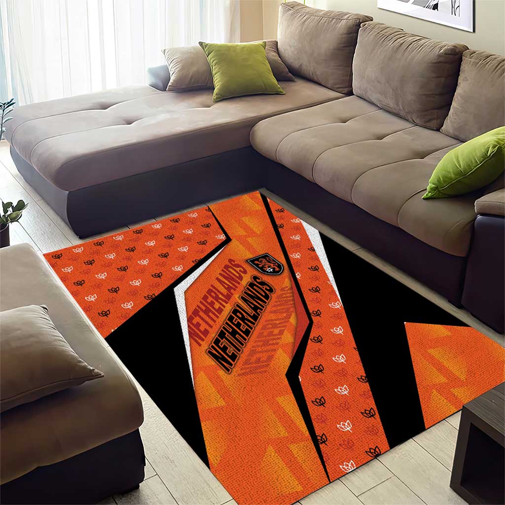 Netherlands Football Area Rug Dynamic Diagonal Stripe With Tulip Floral Patterns