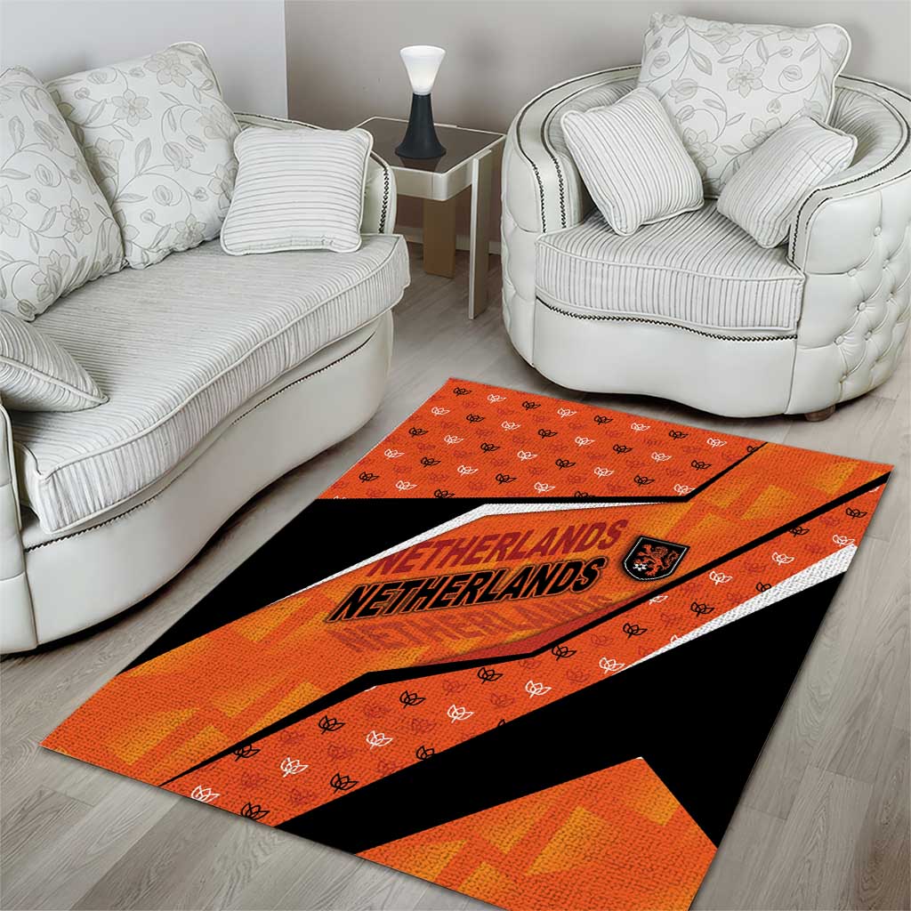 Netherlands Football Area Rug Dynamic Diagonal Stripe With Tulip Floral Patterns