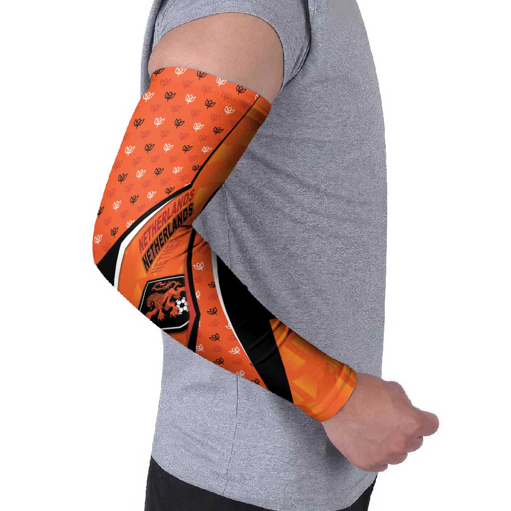 Custom Netherlands Football Arm Sleeves Dynamic Diagonal Stripe With Tulip Floral Patterns