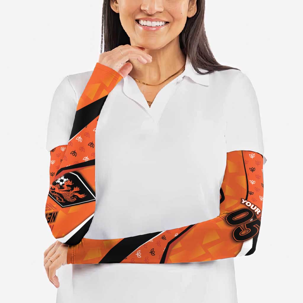 Custom Netherlands Football Arm Sleeves Dynamic Diagonal Stripe With Tulip Floral Patterns