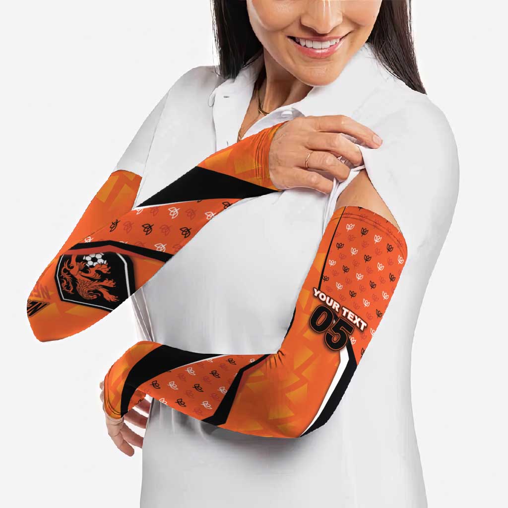 Custom Netherlands Football Arm Sleeves Dynamic Diagonal Stripe With Tulip Floral Patterns