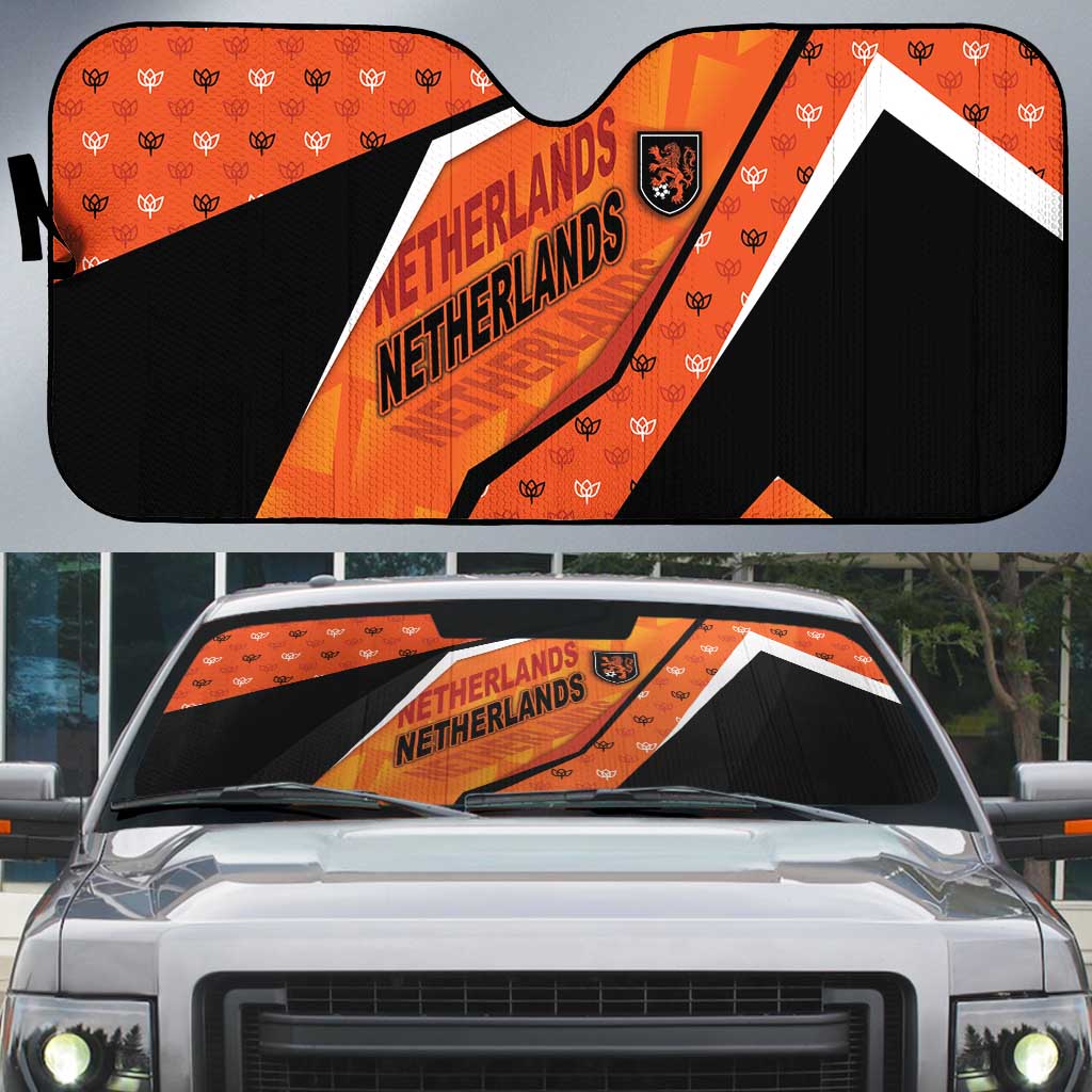 Netherlands Football Auto Sun Shade Dynamic Diagonal Stripe With Tulip Floral Patterns