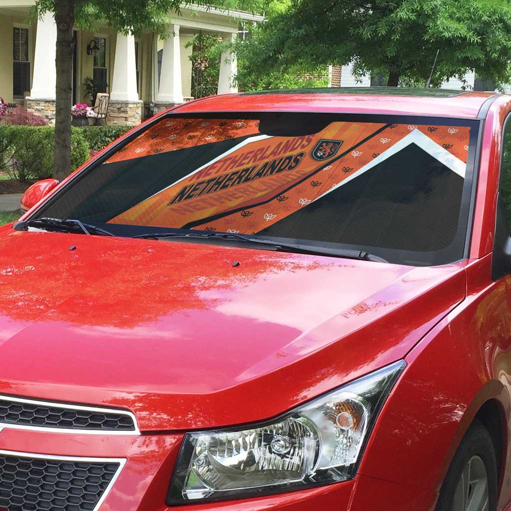 Netherlands Football Auto Sun Shade Dynamic Diagonal Stripe With Tulip Floral Patterns