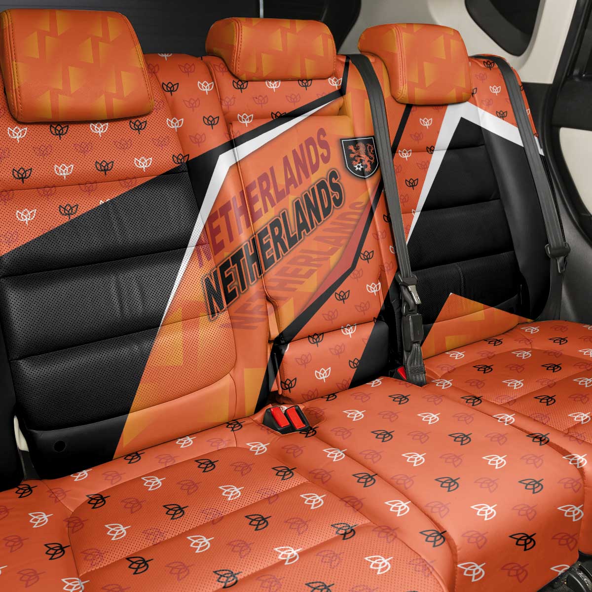 Netherlands Football Back Car Seat Cover Dynamic Diagonal Stripe With Tulip Floral Patterns