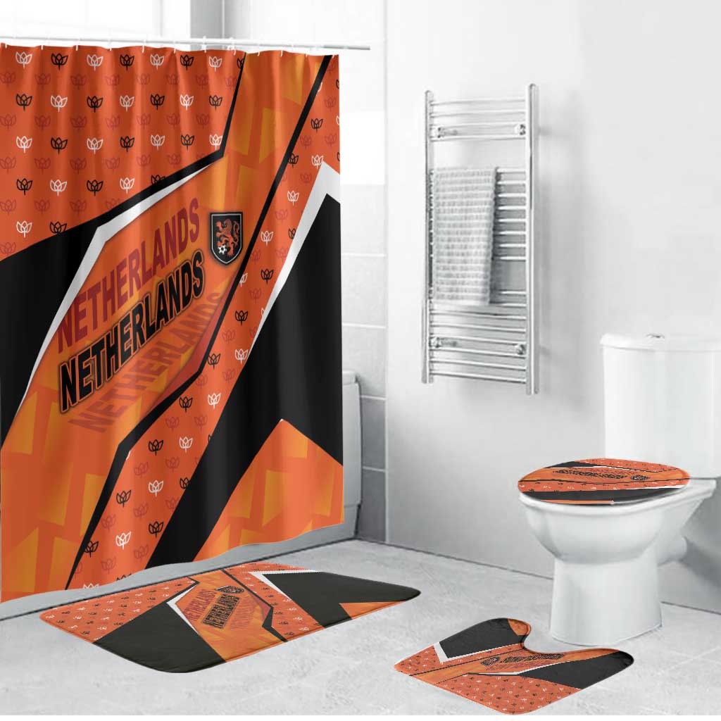 Netherlands Football Bathroom Set Dynamic Diagonal Stripe With Tulip Floral Patterns