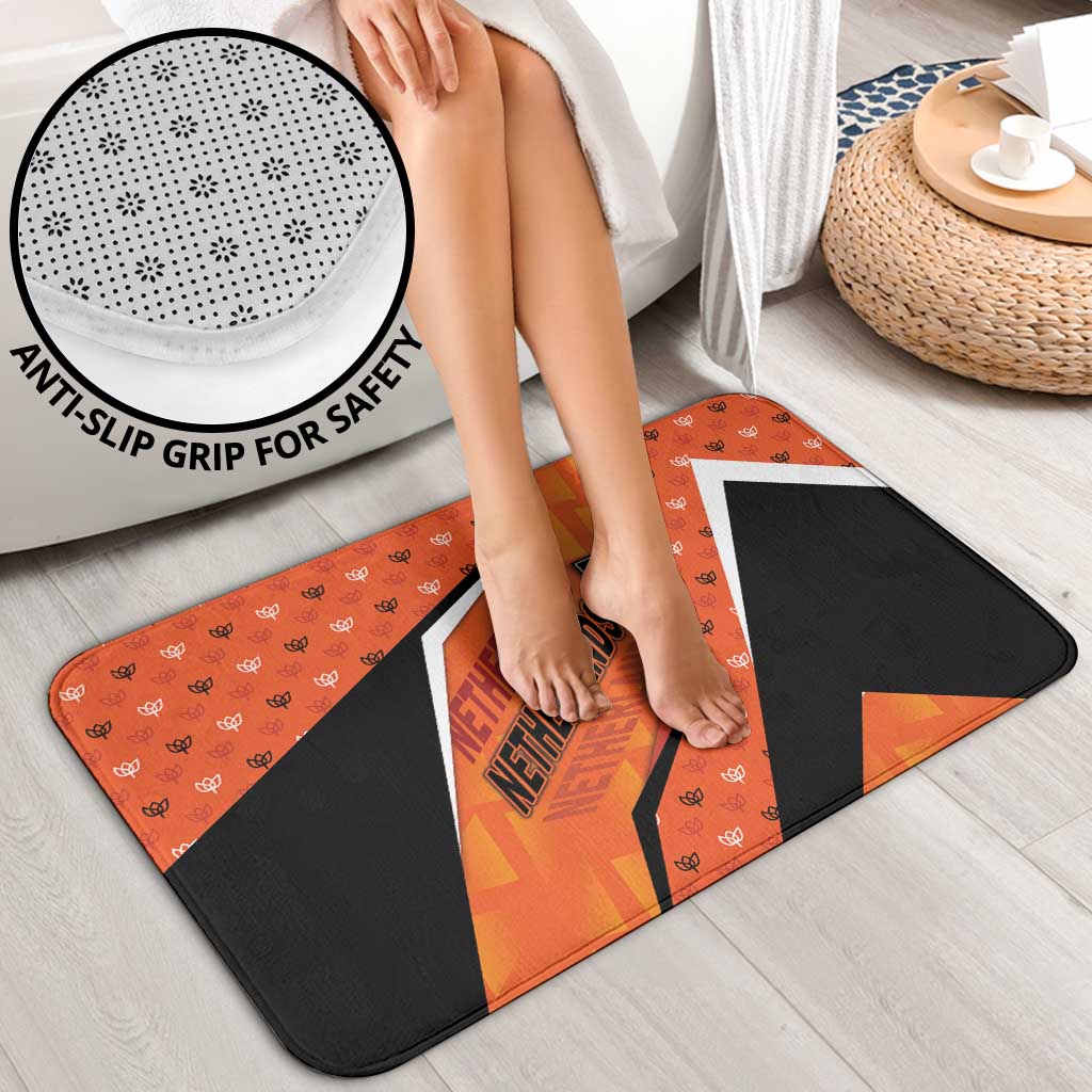 Netherlands Football Bathroom Set Dynamic Diagonal Stripe With Tulip Floral Patterns