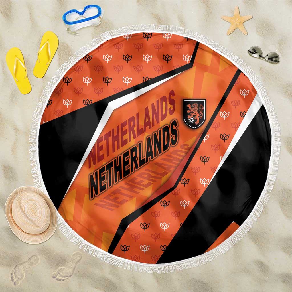 Netherlands Football Beach Blanket Dynamic Diagonal Stripe With Tulip Floral Patterns